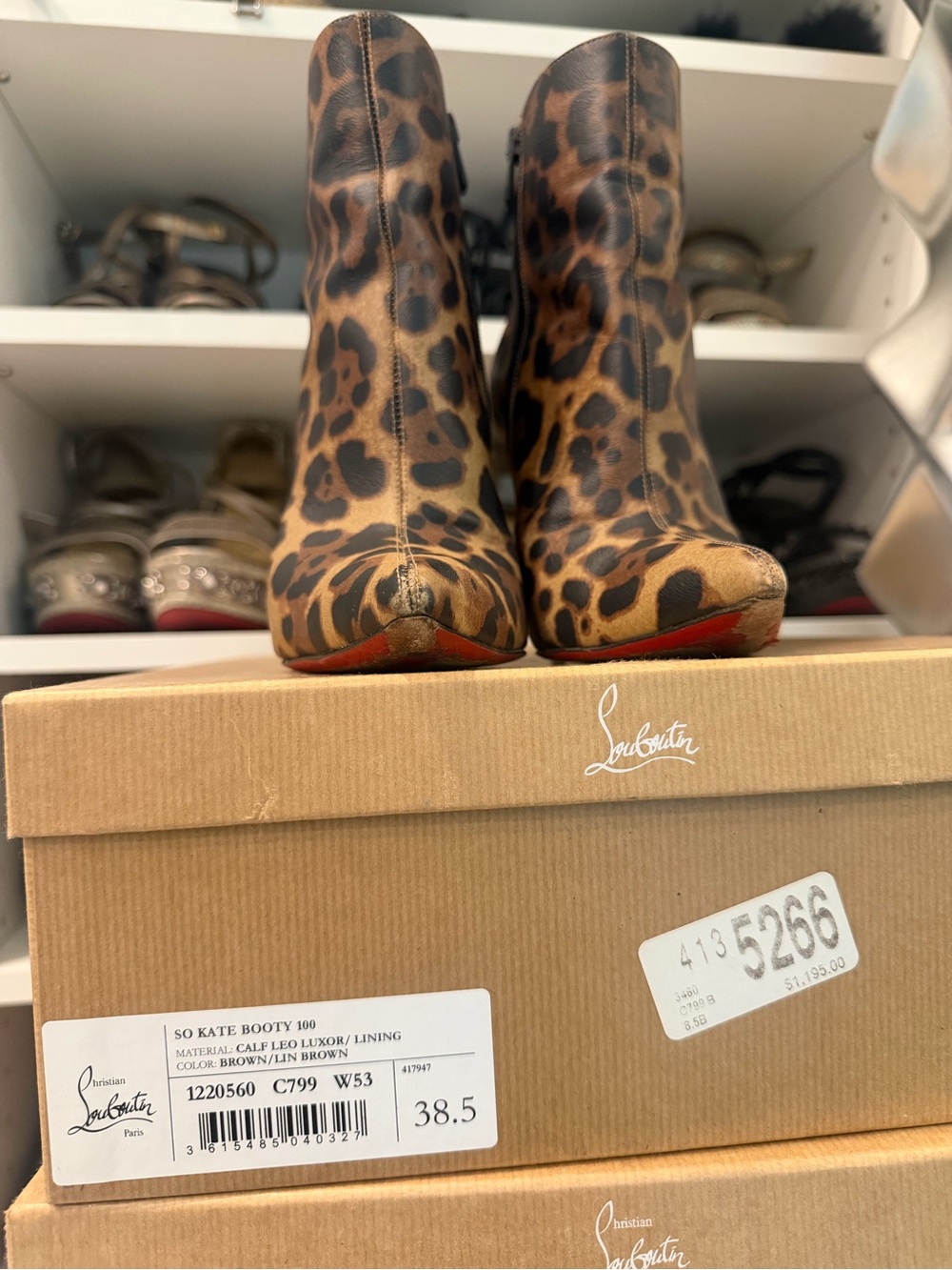 Leopard Print Stiletto Ankle Boots - Brown - Picture 3 of 6